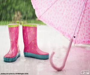 Puzzle Μπότες και ομπρέλα ροζ